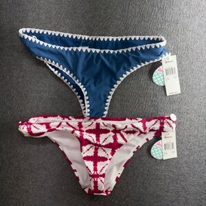 Raisins Mai Tai Pant Bikini Bottoms 2 Pack Navy Blue Burgundy Shibori Medium NWT